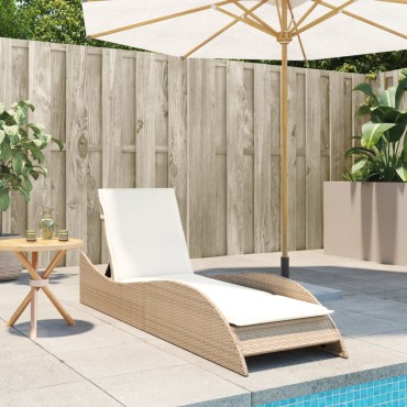 vidaXL Ξαπλώστρα Μπεζ 60x205x73cm από Συνθετικό Ρατάν με Μαξιλάρι 1 τεμ.