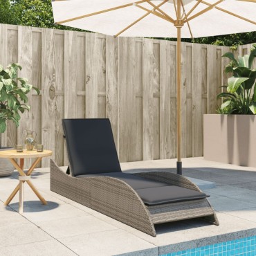 vidaXL Ξαπλώστρα Γκρι 60x205x73cm από Συνθετικό Ρατάν με Μαξιλάρι 1 τεμ.