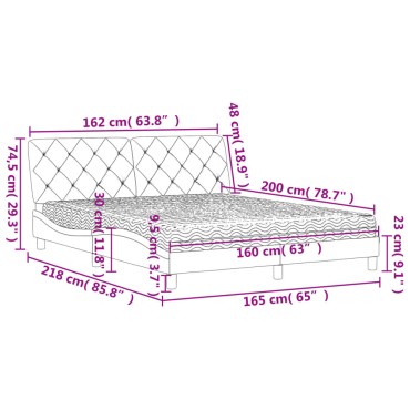 vidaXL Κρεβάτι με Στρώμα Ανοιχτό Γκρι 160x200 εκ. Βελούδινο