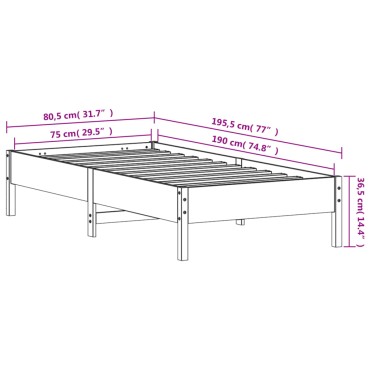 vidaXL Σκελετός Κρεβ. Χωρίς Στρώμα Λευκό 75x190 εκ Μασίφ Πεύκο