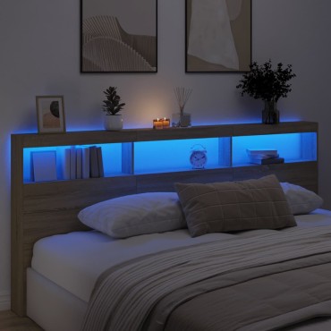 vidaXL Κεφαλάρι με Αποθηκευτικό Χώρο & LED Sonoma Δρυς 220x17x102cm 1 τεμ.