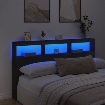 vidaXL Κεφαλάρι με Αποθηκευτικό Χώρο και LED Μαύρο 180x17x102cm 1 τεμ.