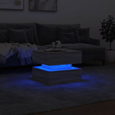 vidaXL Τραπεζάκι Σαλονιού με LED Γκρι Sonoma 50x50x40cm 1 τεμ.