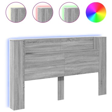 vidaXL Κεφαλάρι με Αποθηκ. Χώρο & LED Γκρι Sonoma 180x16,5x103,5cm 1 τεμ.