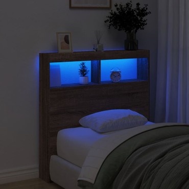 vidaXL Κεφαλάρι με Αποθηκευτικό Χώρο & LED Καφέ Δρυς 100x17x102cm 1 τεμ.