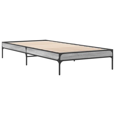 vidaXL Πλαίσιο Κρεβατιού Γκρι Sonoma 75x190 εκ. Επεξ. Ξύλο & Μέταλλο