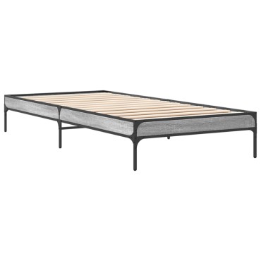 vidaXL Πλαίσιο Κρεβατιού Γκρι Sonoma 75x190 εκ. Επεξ. Ξύλο & Μέταλλο