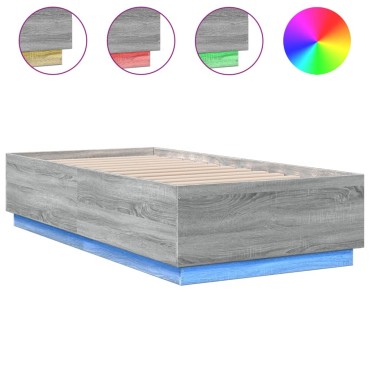 vidaXL Πλαίσιο Κρεβατιού με LED Γκρι Sonoma 75x190 εκ. Επεξεργ. Ξύλο