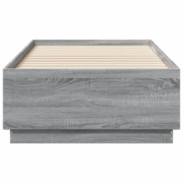 vidaXL Πλαίσιο Κρεβατιού με LED Γκρι Sonoma 75x190 εκ. Επεξεργ. Ξύλο
