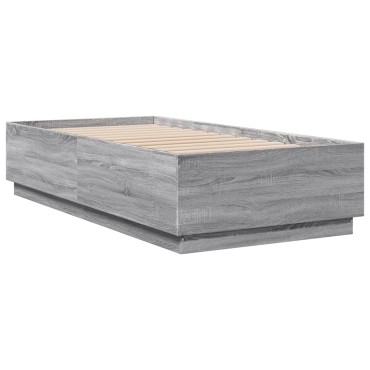 vidaXL Πλαίσιο Κρεβατιού με LED Γκρι Sonoma 75x190 εκ. Επεξεργ. Ξύλο
