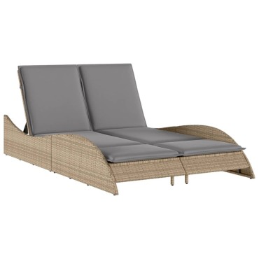 vidaXL Ξαπλώστρα Μπεζ 114x205x73cm από Συνθετικό Ρατάν με Μαξιλάρι 1 τεμ.