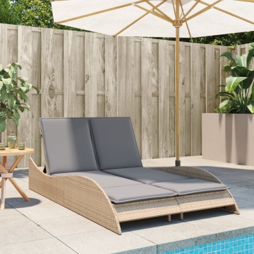vidaXL Ξαπλώστρα Μπεζ 114x205x73cm από Συνθετικό Ρατάν με Μαξιλάρι 1 τεμ.