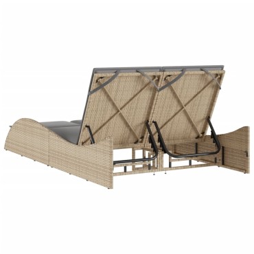 vidaXL Ξαπλώστρα Μπεζ 114x205x73cm από Συνθετικό Ρατάν με Μαξιλάρι 1 τεμ.