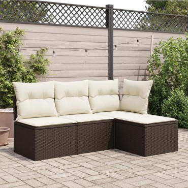 vidaXL Υποπόδιο Κήπου Καφέ 55x55x37cm Συνθετικό Ρατάν με Μαξιλάρι 1 τεμ.