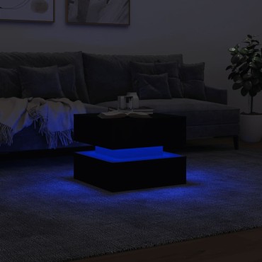 vidaXL Τραπεζάκι Σαλονιού με LED Μαύρο 50x50x40cm 1 τεμ.