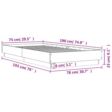 vidaXL Πλαίσιο Κρεβατιού Γκρι Sonoma 75x190 εκ. Επεξεργασμένο Ξύλο