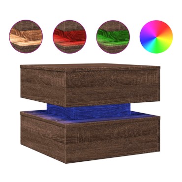 vidaXL Τραπεζάκι Σαλονιού με LED Καφέ Δρυς 50x50x40cm 1 τεμ.
