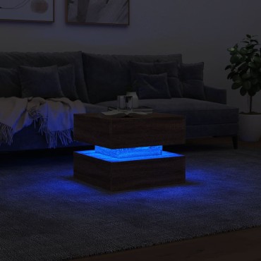 vidaXL Τραπεζάκι Σαλονιού με LED Καφέ Δρυς 50x50x40cm 1 τεμ.