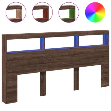 vidaXL Κεφαλάρι με Αποθηκ. Χώρο & LED Καφέ Δρυς 200x17x102cm 1 τεμ.