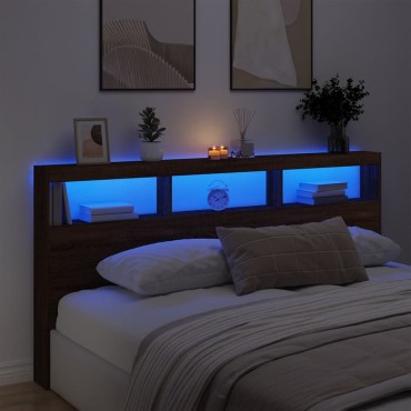 vidaXL Κεφαλάρι με Αποθηκ. Χώρο & LED Καφέ Δρυς 200x17x102cm 1 τεμ.
