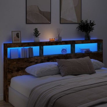 vidaXL Κεφαλάρι με Αποθηκευτικό Χώρο & LED Καπνιστή Δρυς 220x17x102cm 1 τεμ.