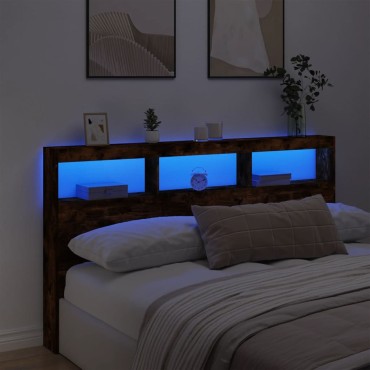 vidaXL Κεφαλάρι με Αποθηκ. Χώρο & LED Καπνιστή Δρυς 180x17x102cm 1 τεμ.