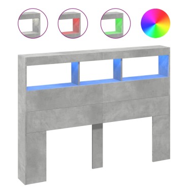 vidaXL Κεφαλάρι με Αποθηκ. Χώρο & LED Γκρι Σκυρ. 140x17x102cm 1 τεμ.
