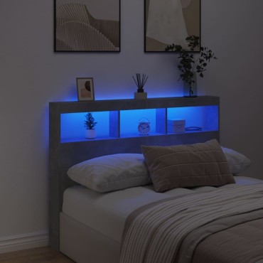 vidaXL Κεφαλάρι με Αποθηκ. Χώρο & LED Γκρι Σκυρ. 140x17x102cm 1 τεμ.