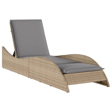 vidaXL Ξαπλώστρα Μπεζ 60x205x73cm από Συνθετικό Ρατάν με Μαξιλάρι 1 τεμ.