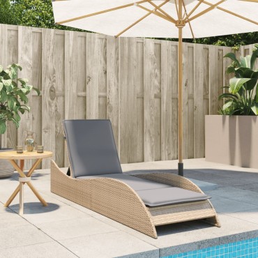 vidaXL Ξαπλώστρα Μπεζ 60x205x73cm από Συνθετικό Ρατάν με Μαξιλάρι 1 τεμ.
