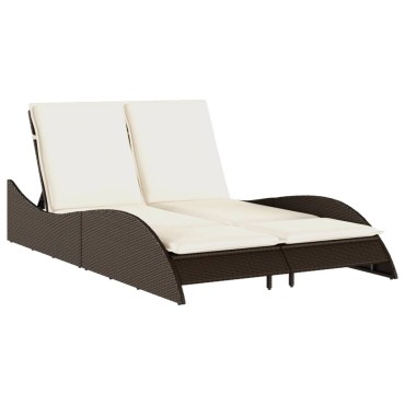 vidaXL Ξαπλώστρα Καφέ 114x205x73cm από Συνθετικό Ρατάν με Μαξιλάρι 1 τεμ.
