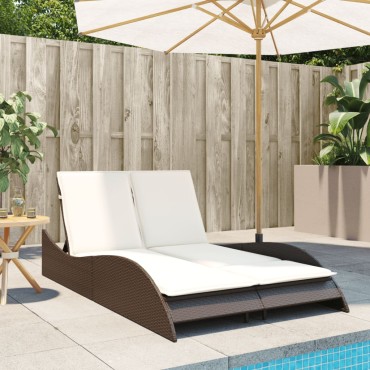 vidaXL Ξαπλώστρα Καφέ 114x205x73cm από Συνθετικό Ρατάν με Μαξιλάρι 1 τεμ.