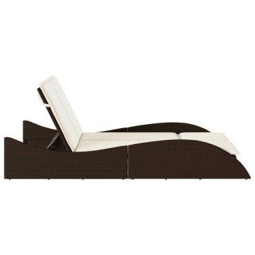 vidaXL Ξαπλώστρα Καφέ 114x205x73cm από Συνθετικό Ρατάν με Μαξιλάρι 1 τεμ.