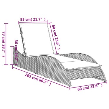 vidaXL Ξαπλώστρα Αν. Γκρι 60x205x73cm Συνθετικό Ρατάν με Μαξιλάρι 1 τεμ.