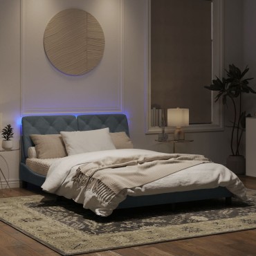 vidaXL Πλαίσιο Κρεβατιού με LED Σκούρο Γκρι 160x200 εκ. Βελούδινο