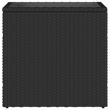 vidaXL Τραπέζι Κήπου με Γυάλινη Επιφ. Μαύρο 58x27,5x55cm Συνθ. Ρατάν 1 τεμ.