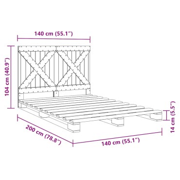 vidaXL Πλαίσιο Κρεβατιού με Κεφαλάρι 140x200 εκ. από Μασίφ Ξύλο Πεύκου