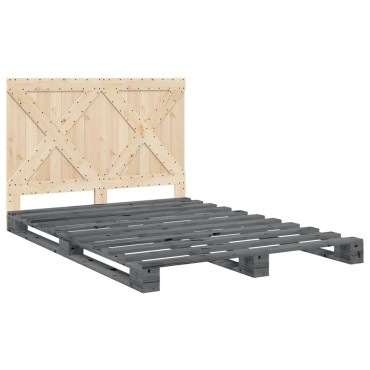 vidaXL Πλαίσιο Κρεβατιού με Κεφαλάρι Γκρι 140x200 εκ Μασίφ Ξύλο Πεύκου