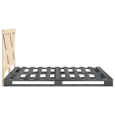 vidaXL Πλαίσιο Κρεβατιού με Κεφαλάρι Γκρι 140x200 εκ Μασίφ Ξύλο Πεύκου