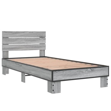 vidaXL Πλαίσιο Κρεβατιού Γκρι Sonoma 75x190 εκ. Επεξ. Ξύλο & Μέταλλο
