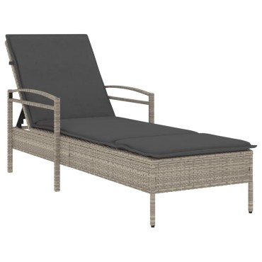 vidaXL Ξαπλώστρα Αν. Γκρι 63x200x81cm Συνθετικό Ρατάν με Μαξιλάρι 1 τεμ.