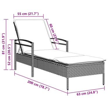 vidaXL Ξαπλώστρα Αν. Γκρι 63x200x81cm Συνθετικό Ρατάν με Μαξιλάρι 1 τεμ.