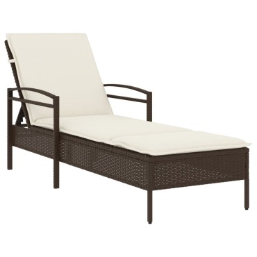 vidaXL Ξαπλώστρα Καφέ 63x200x81cm από Συνθετικό Ρατάν με Μαξιλάρι 1 τεμ.