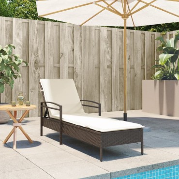 vidaXL Ξαπλώστρα Καφέ 63x200x81cm από Συνθετικό Ρατάν με Μαξιλάρι 1 τεμ.