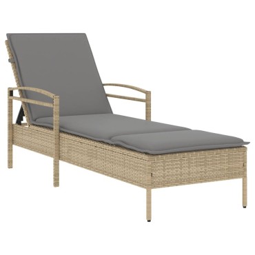vidaXL Ξαπλώστρα Μπεζ 63x200x81cm από Συνθετικό Ρατάν με Μαξιλάρι 1 τεμ.