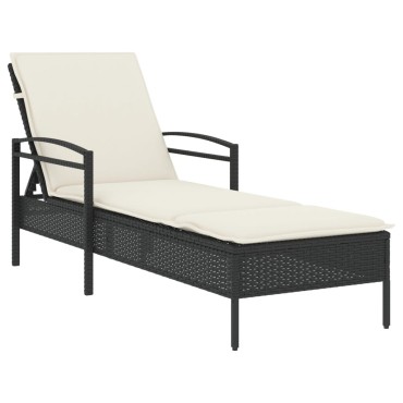 vidaXL Ξαπλώστρα Μαύρο 63x200x81cm από Συνθετικό Ρατάν με Μαξιλάρι 1 τεμ.
