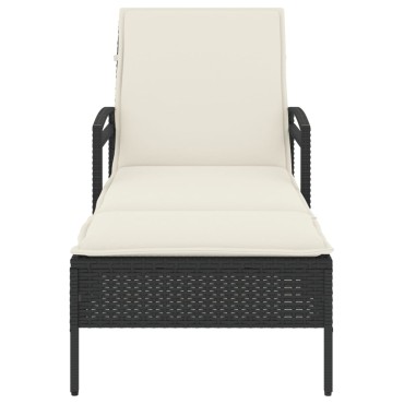 vidaXL Ξαπλώστρα Μαύρο 63x200x81cm από Συνθετικό Ρατάν με Μαξιλάρι 1 τεμ.