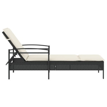 vidaXL Ξαπλώστρα Μαύρο 63x200x81cm από Συνθετικό Ρατάν με Μαξιλάρι 1 τεμ.
