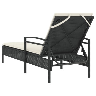 vidaXL Ξαπλώστρα Μαύρο 63x200x81cm από Συνθετικό Ρατάν με Μαξιλάρι 1 τεμ.