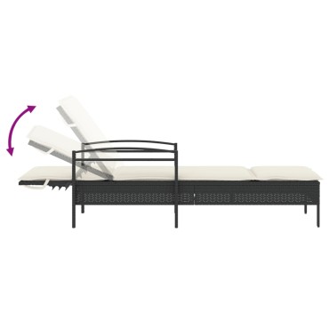 vidaXL Ξαπλώστρα Μαύρο 63x200x81cm από Συνθετικό Ρατάν με Μαξιλάρι 1 τεμ.